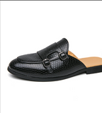 Double Monk Strap Backless Loafers Breathable Snake Pattern Lightweight Casual Men Flat Half Shoes