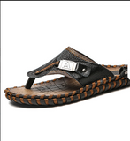 Summer Cool Comfortable Soft Full Grain Genuine Leather Slippers Casual Flip Flop for Men