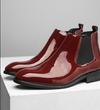 Pointed Toe Patent Leather Dress Shoes Size 38-46 Red Color Wedding Footwear Chelsea Boots for Men