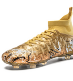 Men's High-top Knitted Soccer Cleats Gold Firm Ground Football Boots Breathable Lightweight Outdoor Athletic Shoes with Studs