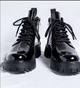 Side Zip Closure Lace up High Top Fancy Dress Wedding Shoes Comfortable Durable Patent Leather Men Boots