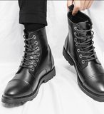 High Cut Fashion Wedding Leather Boots Classic Handsome Lace up Casual Ankle PU Leather Boots