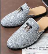 Glitters Shining Material Tassel Loafers Half Shoes Classic Design Mules Slippers for Men