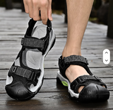 Men's Outdoor Hiking Sandals With Protective Toe Cap Mesh Leather Blend Upper Adjustable Straps for All Day Comfort