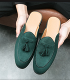 Tassels Loafers Faux Suede Green Colors Mules Fashion Design Men Half Shoes Moccasin Slippers