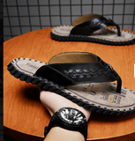 Top Grade Quality Handmade Sewing Hard Wearing Full Grain Genuine Leather Men Flip Flop Shoes