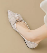 Large Size Rhinestone Luxury Slip on Bow Loafers Office Lady Moccasins Sepatu Flat Shoes for Women