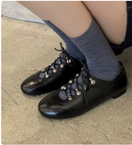 Genuine Cow Leather Women Flats Vintage Oxford Shoes Round Toe Lace up Pigskin Lining Beef Tendon Sole Daily Walking Shoes