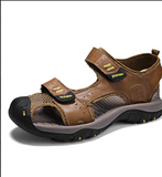 Classic Design Summer Beach Breathable Cowhide Leather Flat Sandals Outdoor Fun Activity Durable Men Casual Shoes