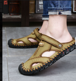 Cover Toe Summer Beach Casual Shoes Lightweight Durable Outdoor Leather Flat Sandals for Men