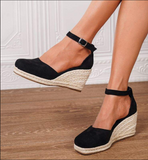 Women's Espadrille Wedge Sandals Ankle Strap Closed Toe Wedges for Summer Casual Wear