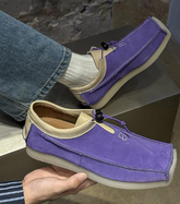 Men Purple Suede Leather Moccasins Square Toe Loafers with Toggle Lace Thick Crepe Sole Comfortable Streetwear Fashion Flats