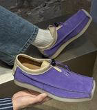 Men Purple Suede Leather Moccasins Square Toe Loafers with Toggle Lace Thick Crepe Sole Comfortable Streetwear Fashion Flats