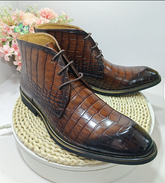 Pointy Toe Fashion Design Plaid Upper Comfortable Durable Wedding Shoes Men Ankle Boots