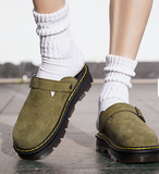 Unisex Genuine Suede Leather Closed Toe Mule Clogs Chunky Thick Platform Sole Shoes Easy Slip on Quality Men Casual Shoes