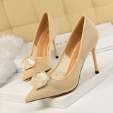 Chaussure Talon Femme Rose Decoration Pointed Toe Breathable Mesh Silk Pump Elegant Fashion Stiletto Heels for Ladies