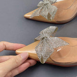 Sandalias Transparentes Rhinestone Bow PVC Clear Pumps 2025 Shoes Ladies Transparent Heels for Women