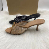 Sandales a Talons Pour Femmes Bowknot Open Toe Backless Ladies Sexy Mule Quality Women Heeled Sandals