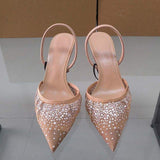 Talons Femme Sexy Mules Diamond Women Slingbacks Pointed Heels for Ladies
