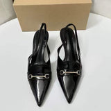 Black Sandalias Plastico Summer Sandal Shoes Slingback Kitten Women's Heels