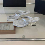 Women Square Toe Wedge Sandals Minimalist Thong Heeled Mules Elegant Summer Dress Shoes Party Office Daily Wear White