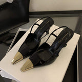 9CM Talons Chic Slingback Closed Toe Sexy Shoes Pumps Black Heels for Women Ladies