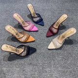 Peep Toe Mules Designer Sandalias De Tacon Mesh Fashion Slippers 2025 Summer & Spring Women Heels