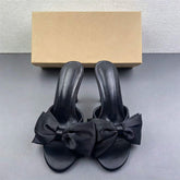 Elegant Women Satin Mules With Oversized Bow Knot Sexy Stiletto High Heel Sandals for Wedding Party Evening Dress Shoes