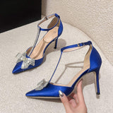 Bowknot Escarpins Femme Talon Haut Sexy Designer Sandals Blue Fashion Women Mules Heels
