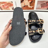 Buckle Decoration Flip Flops Wanita Shoes Slides Outdoor Summer Flat Sandals Women's Slippers