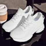 Breathable Knit Walking Shoes Lightweight Lace up Sneakers With Cushioned Thick Sole for Daily Comfort and Casual Outdoor Wear