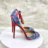 Red/Apricot Bottom Size 33-46 Talons Frayed Denim Party Pumps Closed Toe Stiletto Heels for Ladies