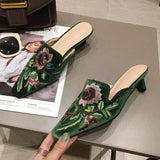 Chaussures Pour Femmes Talon 5CM Pointy Toe Kitten Low Heels Slippers Women Mules Shoes