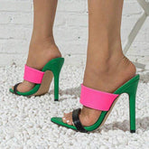 Women's Pointed-toe Color-blocking/Contrast-color Ankle-strap Stiletto Sandals - Trendy Green Quality Ladies High Heel Shoes