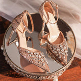 6.5CM/8.5CM High Quality Gold Diamond Female Night Club Peep Toe Platform Ladies Luxury Heels for Women