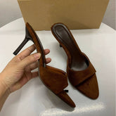 Premium Faux Suede Pointed Toe High Heels Sandals for Women - Open Toe Thin Heel Backless Footwear