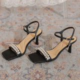 Talon Femm 2024 Anti-slip Outsole Open Toe Summer Ladies Square Toe Sandals 7CM Low Women's Heel