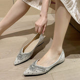 Luxury Diamond Fashion Loafers Women Pointed Toe Pumps Elegant Flat Dress Shoes for Ladies