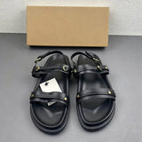 Punk Style Studded Sandals Women Double Buckle Strap Platform Sandals Black Brown PU Leather Retro Roman Summer Beach Shoes