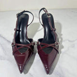 Wine Chaussures Femme Sandales a Talon Sexy Slingback Pointy Toe Luxury Heels for Ladies