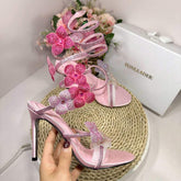 2026 Hots Luxury Crystal Blossom Sandals Sexy Ankle Wrap Flower Stilettos Glamorous Open Toe Wedding Shoes for Women Heels