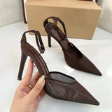 Ladies' Sexy Stiletto Heeled Sandals, Elegant Celebrity-style Pointed-toe Slingback Pumps with Mesh Panel