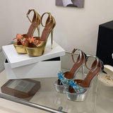 Metal Color Zapatos Mujer Plataforma Crystal Sexy Thin Heel Retro Shoes Platform Heels for Women