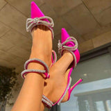 New Colors Talon Pour Femme High QUality Trendy Cover Toe Crystal Diamond Bow Red Heels for Women