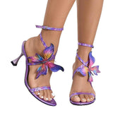 Wholesale From Source Factory: Ladies' 3D Butterfly Embellished Stiletto-Heel Sandals - Purple Ladies Sexy High Heels Pumps