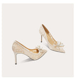 Bridal Wedding Women Pumps Crystal Bowknot Satin Sandals 2025 Summer Heels Party Prom Shoes