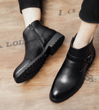 Classy PU Leather Boots Size 38-47 Pointed Toe High Ankle Rubber Outsole Formal Occasion Usable Leather Flat Ankle Boots