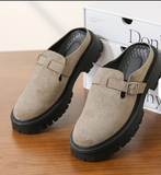 Round Toe Soft Comfortable Backless Half Loafers Classic Good Quality Durable Summer Casual Men Genuine Leather Slippers