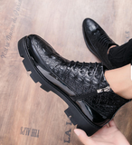 Zip up Black PU Leather Quality Pattern Men Boots Comfortable All Seasons Men Ankle Boots