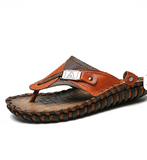 Summer Cool Comfortable Soft Full Grain Genuine Leather Slippers Casual Flip Flop for Men